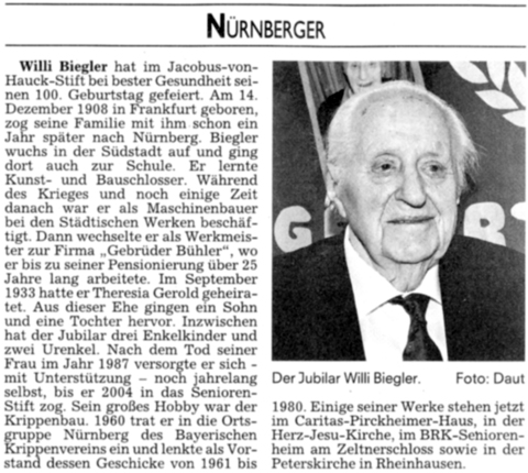 Willi Biegler 100. Geburtstag